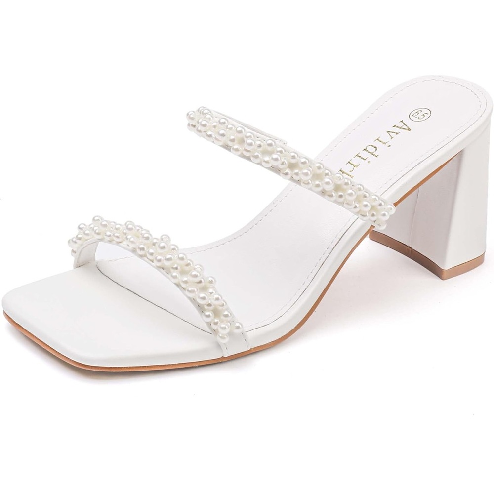 White Pearl-Embellished Women's Heels